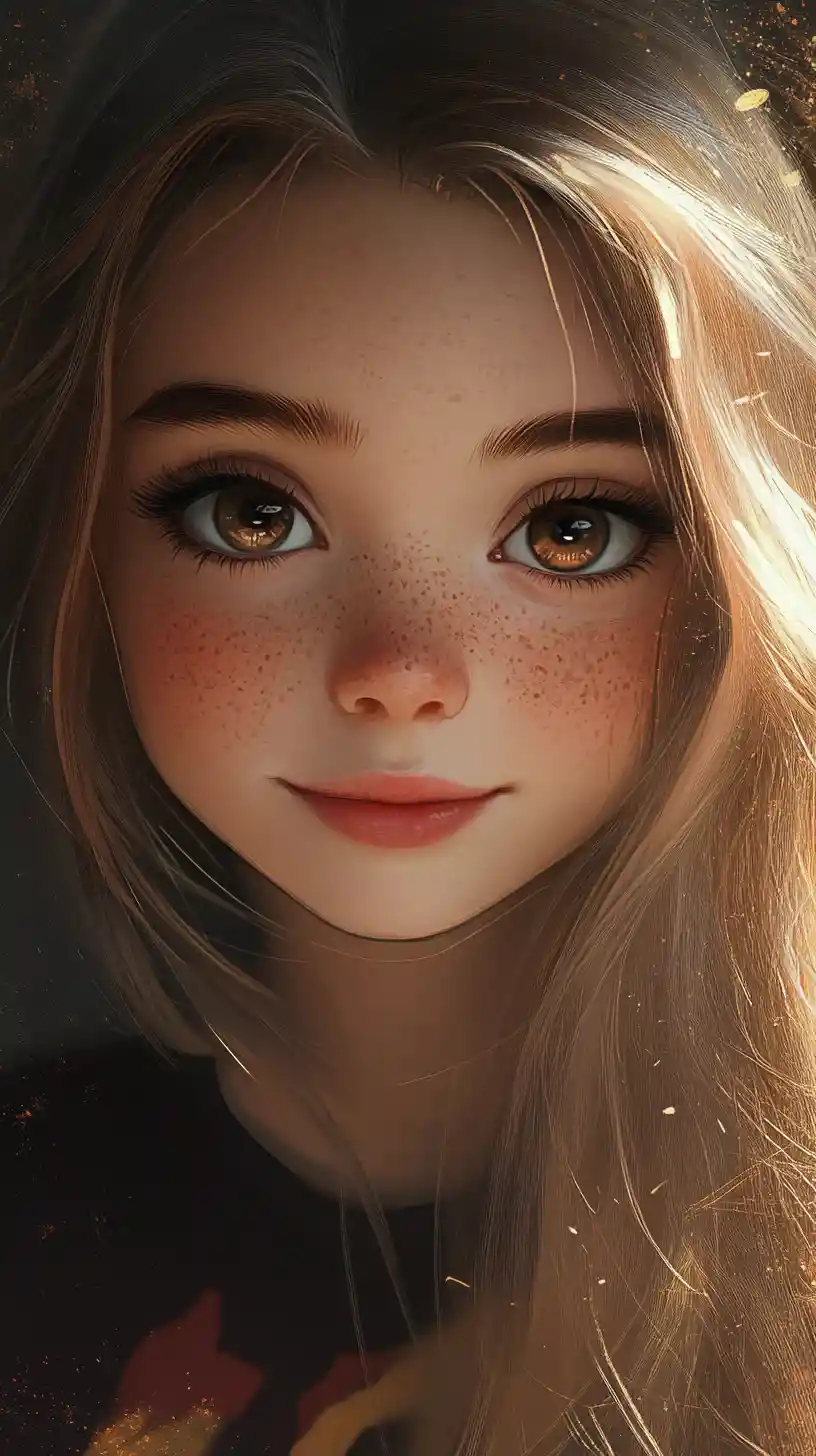 Cute anime girl portrait with large brown eyes