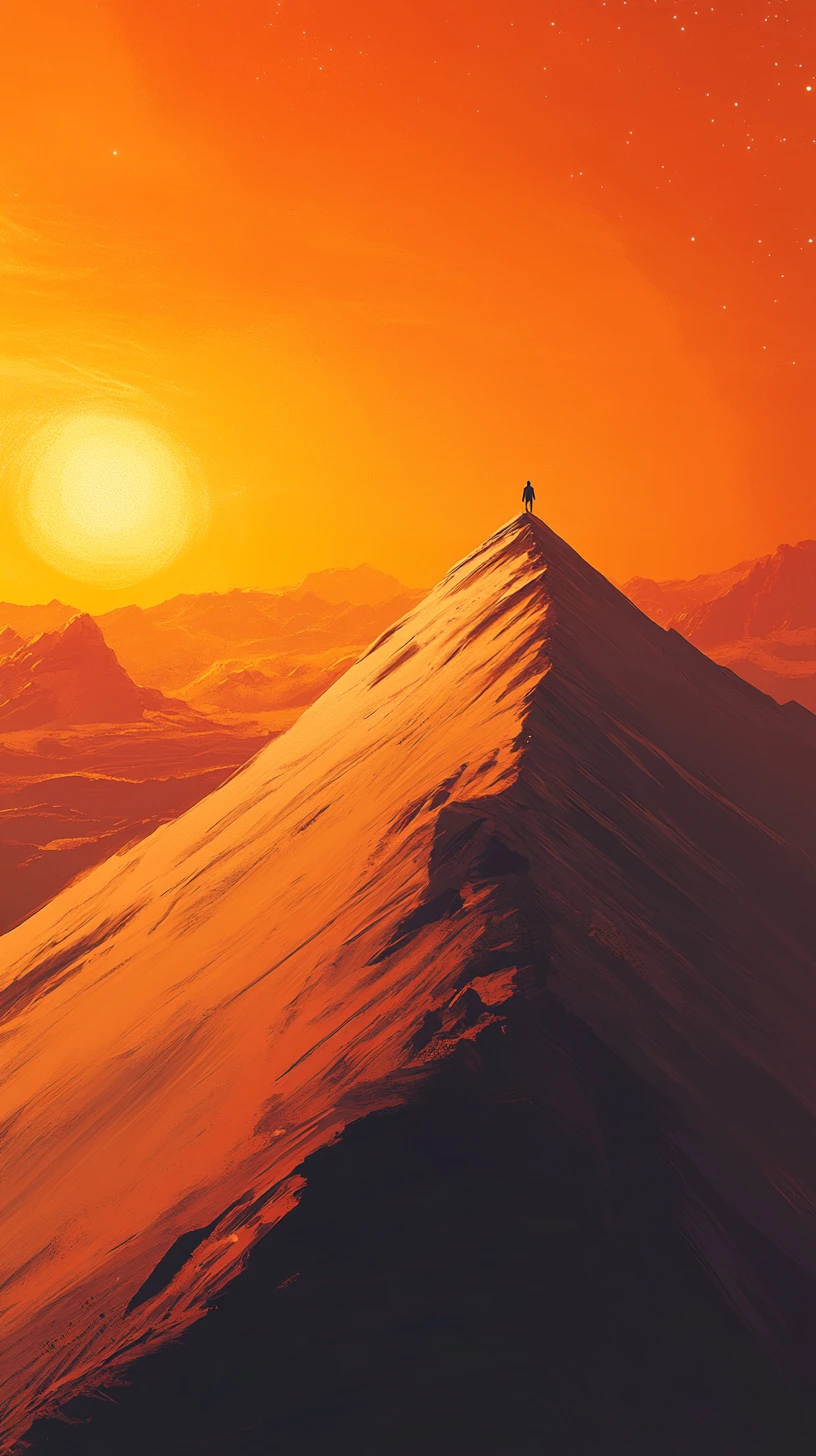 Lone figure on glowing desert ridge under cosmic sky
