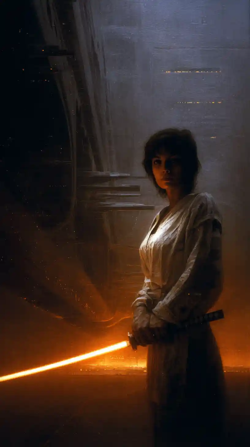 Woman warrior holding a Japanese sword in cinematic style