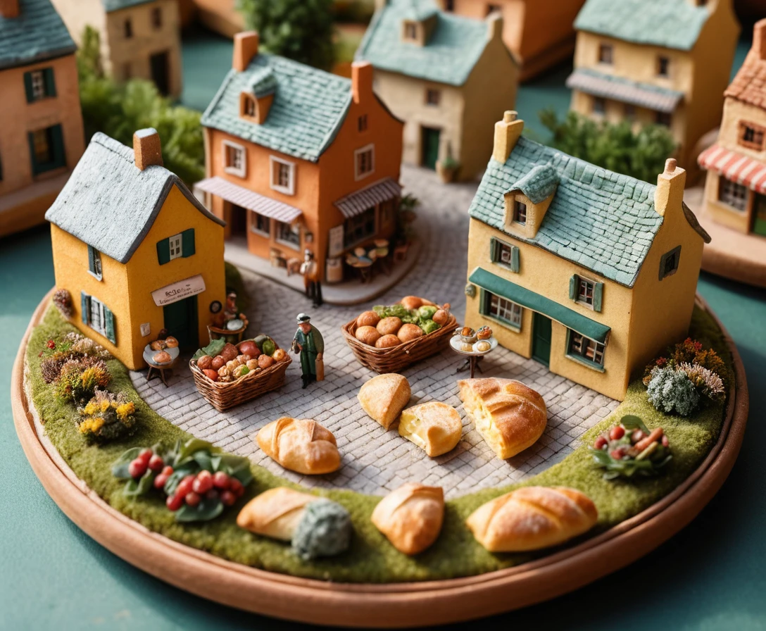 Miniature French Village Market In A Wicker Basket Diorama