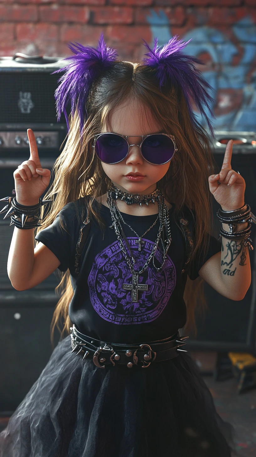 Rebellious young girl in rock outfit with purple wings
