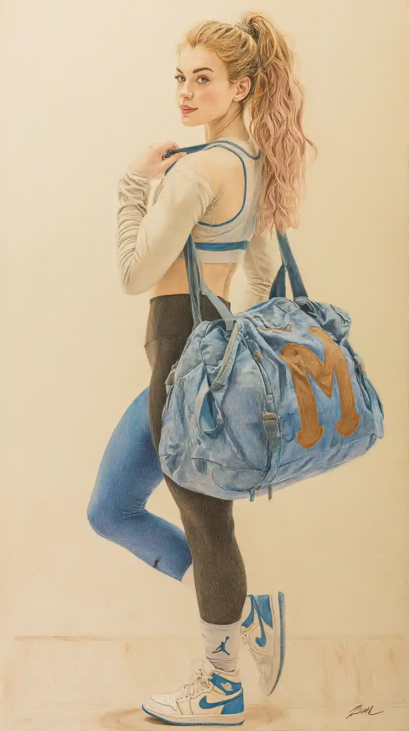 Athletic woman walking on outdoor basketball court drawing
