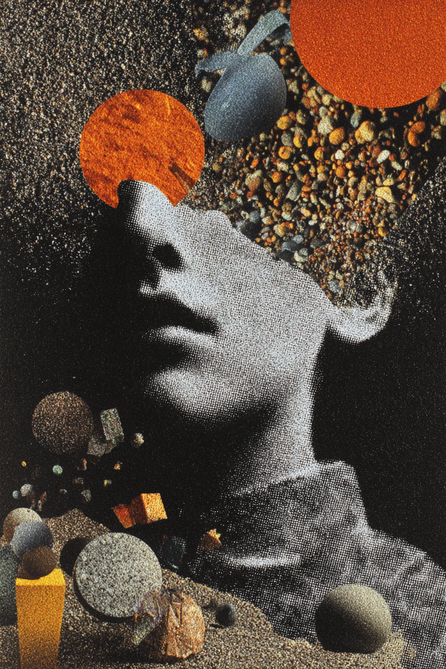 Moody surreal vintage collage with minimalist dreamlike design