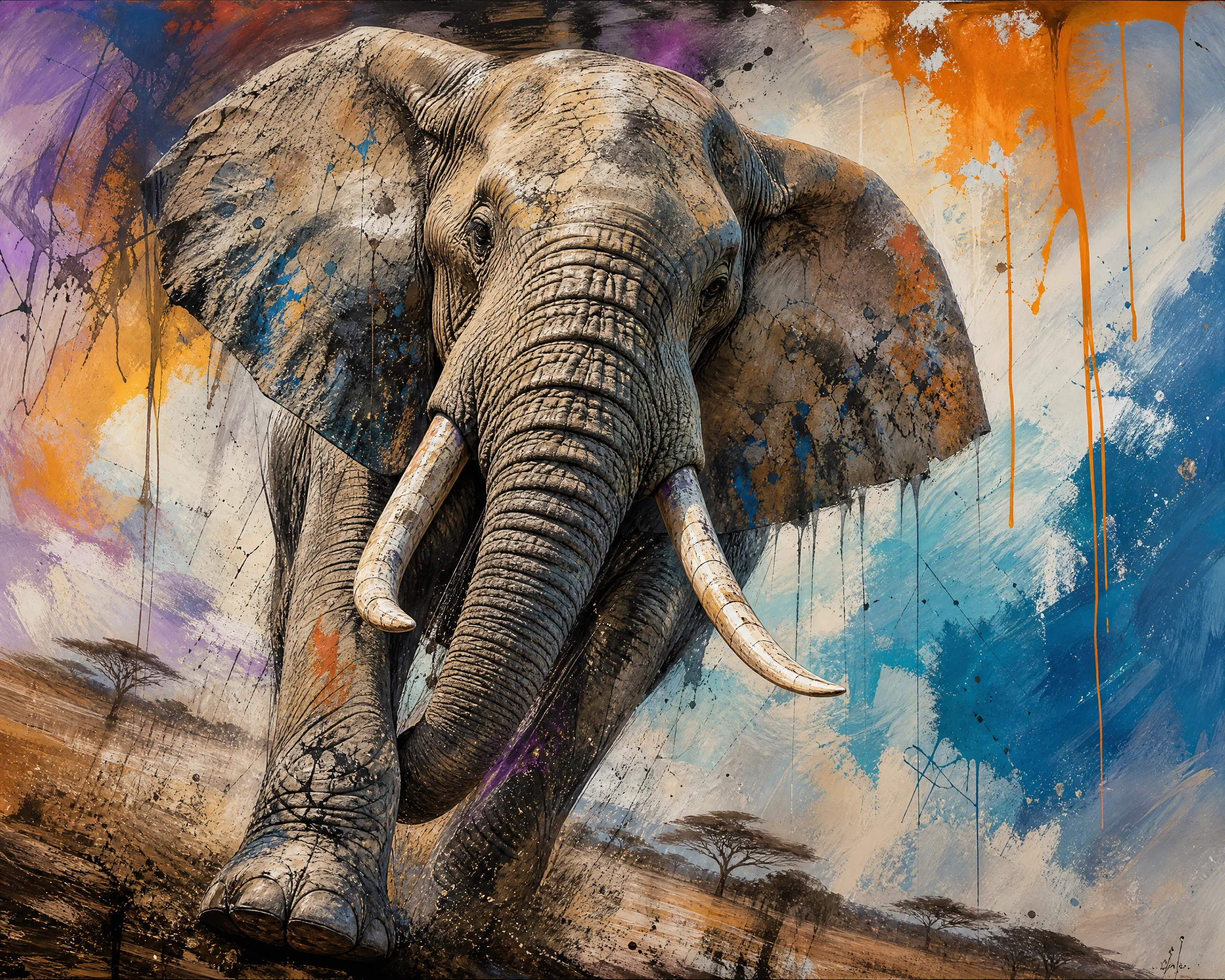 Expressive low angle digital painting of a majestic elephant