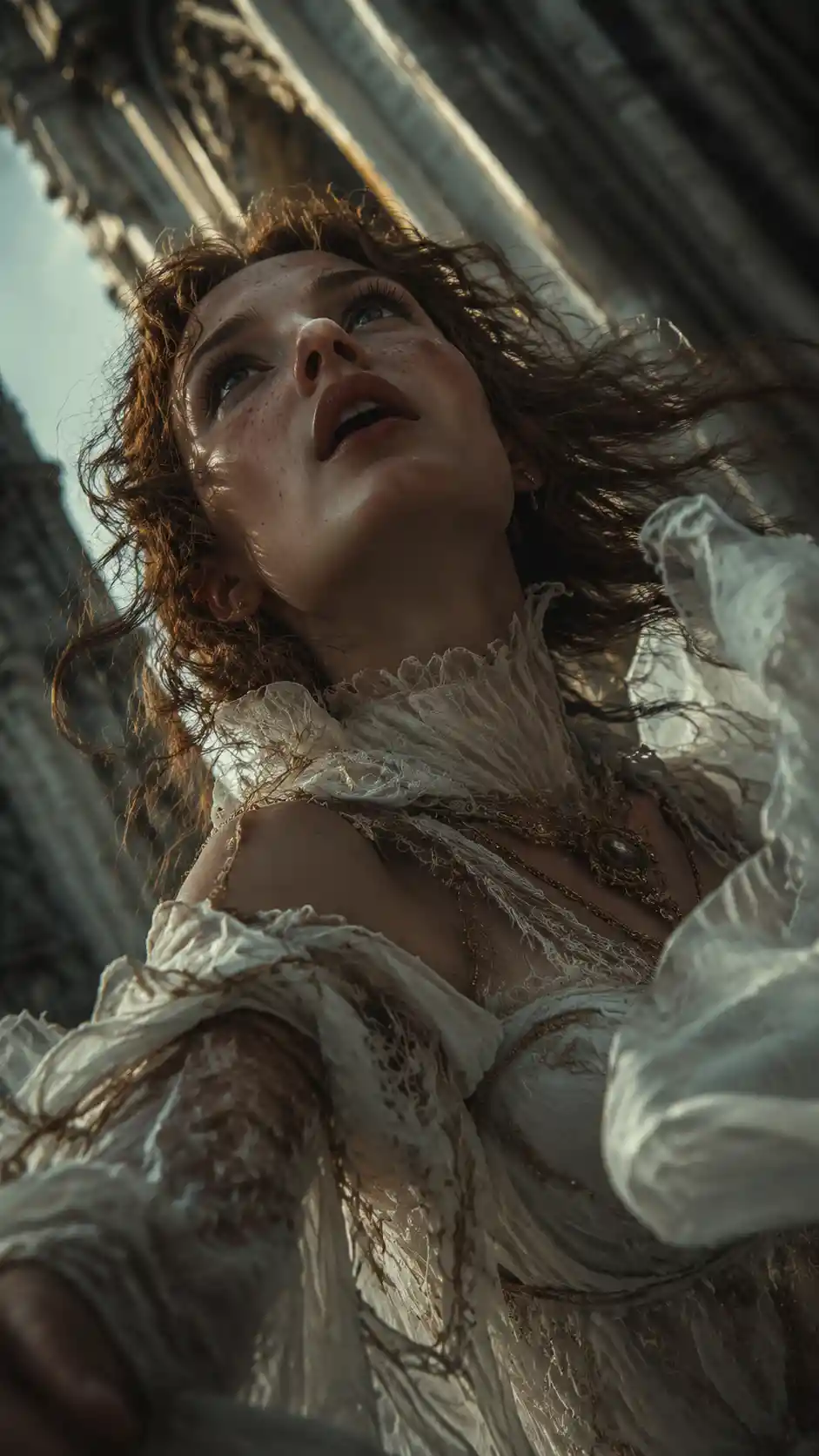 Freckled fantasy girl in close dutch angle portrait
