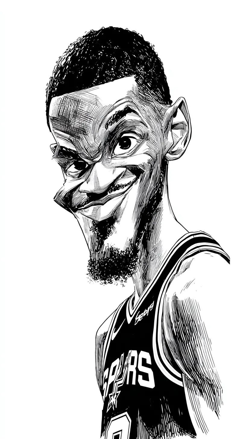 Karikatur-Tintenillustration eines Basketballspielers in Schwarzweiß