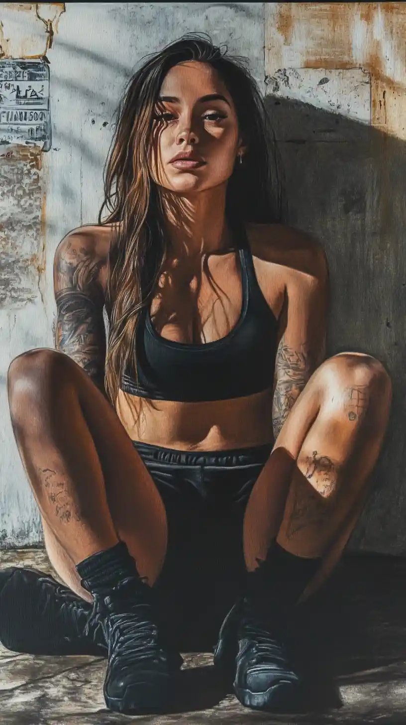 Exhausted female boxer resting on a gym floor