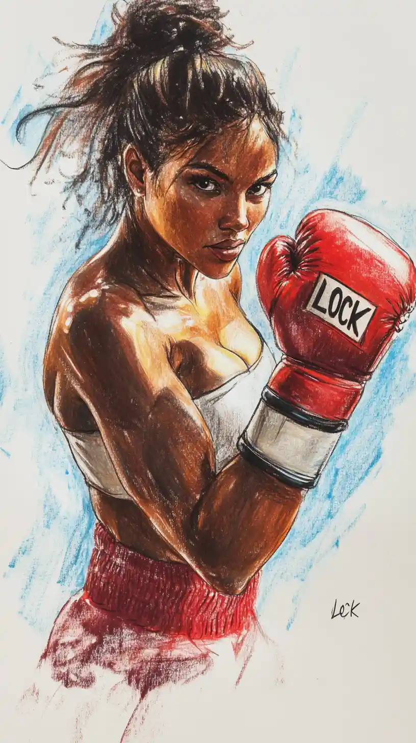 Intense female boxer portrait in warm dramatic lighting