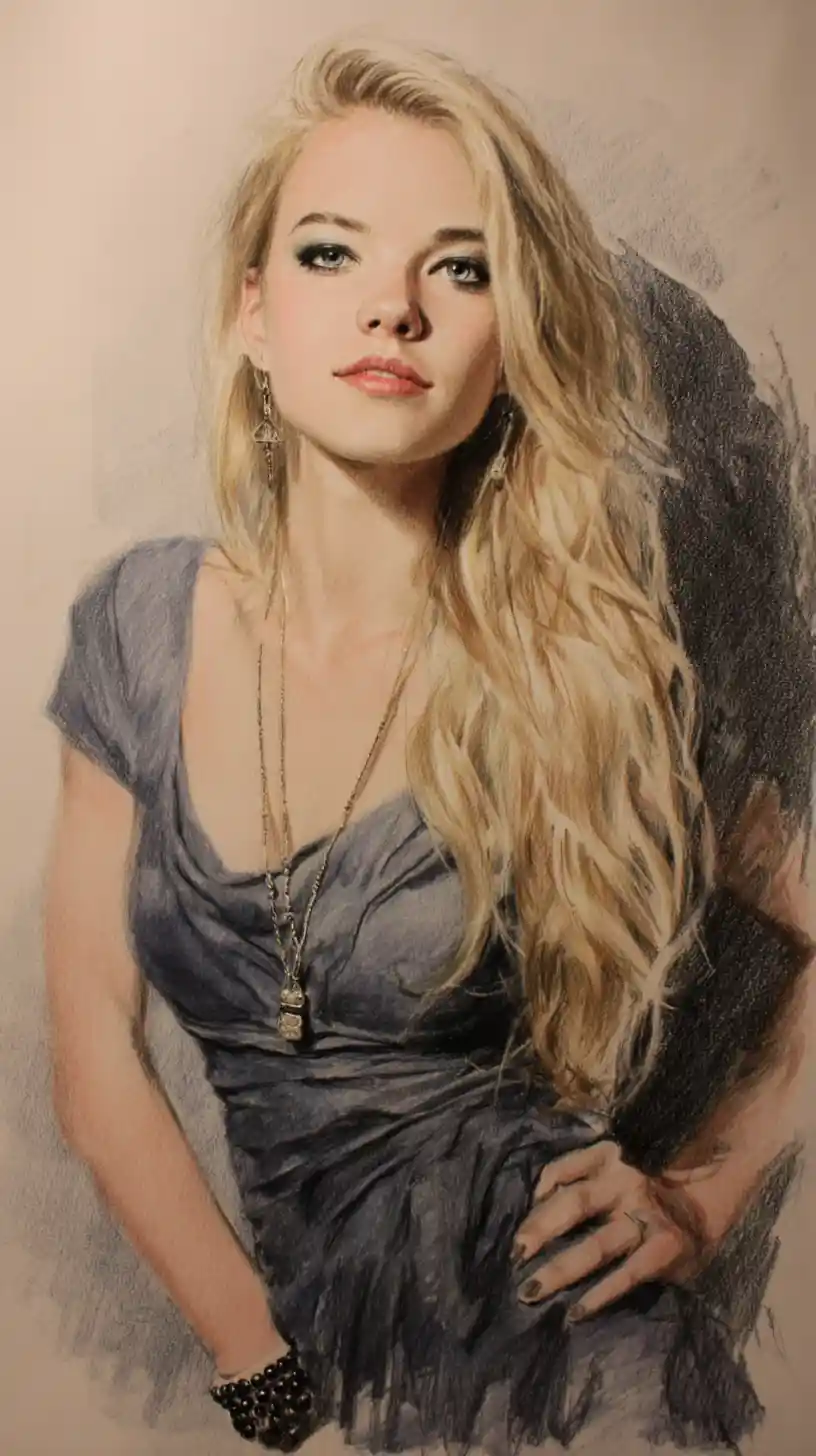 Blonde Woman In Grey Dress Lit By Candlelight
