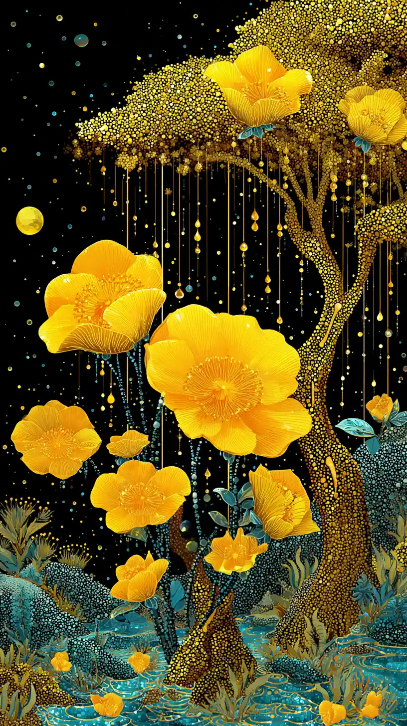 Fantastical Summer Flowers Glowing In A Cosmic Night Landscape