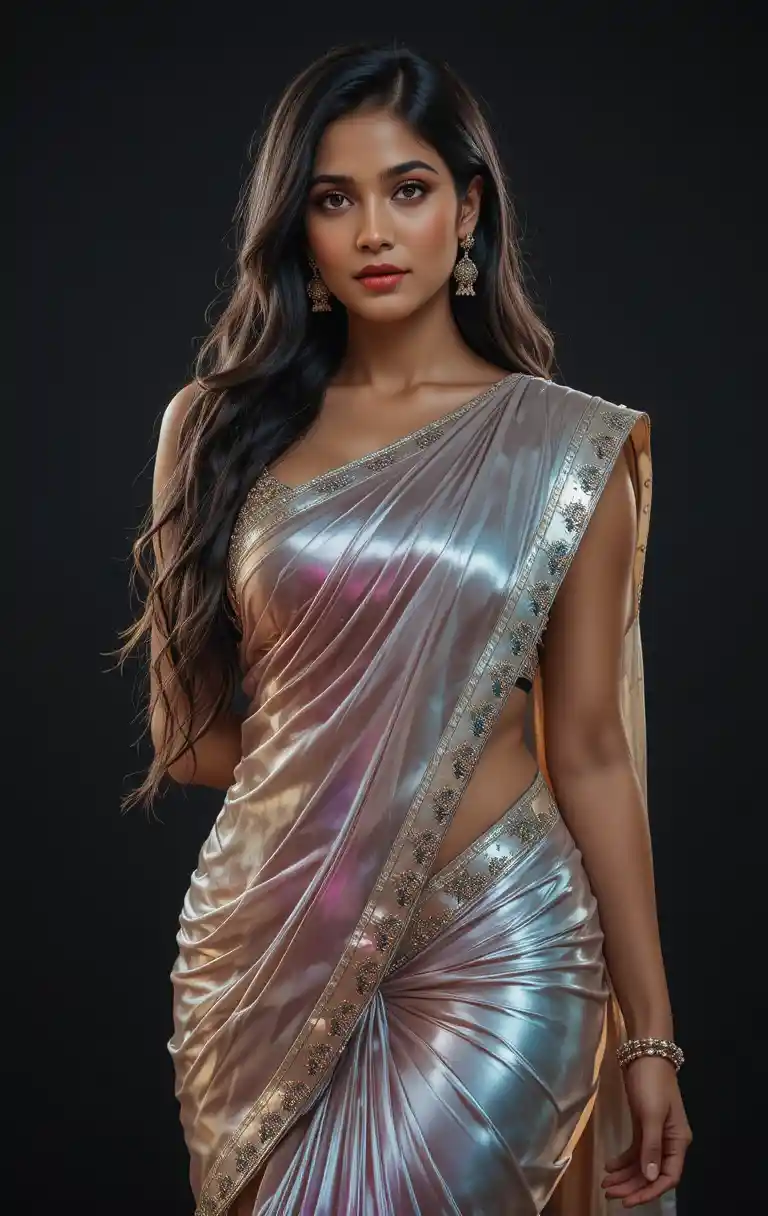 Full body Tamil woman in saree with glossy modern look