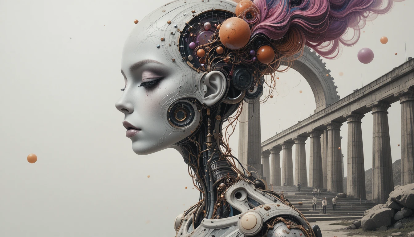 Surreal cybernetic woman with abstract alien inspired face