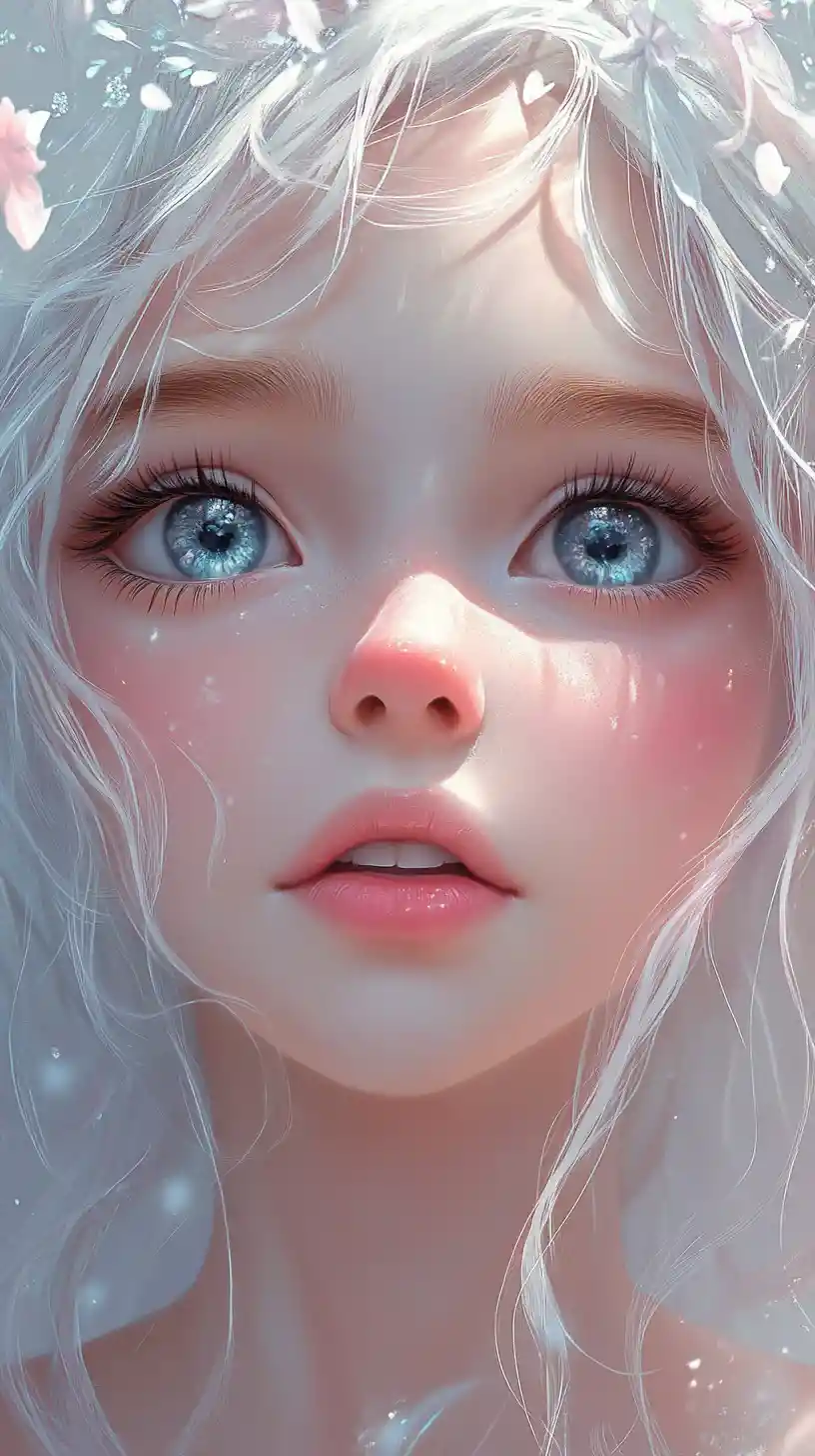 Dreamy pastel anime girl with luminous angelic gaze