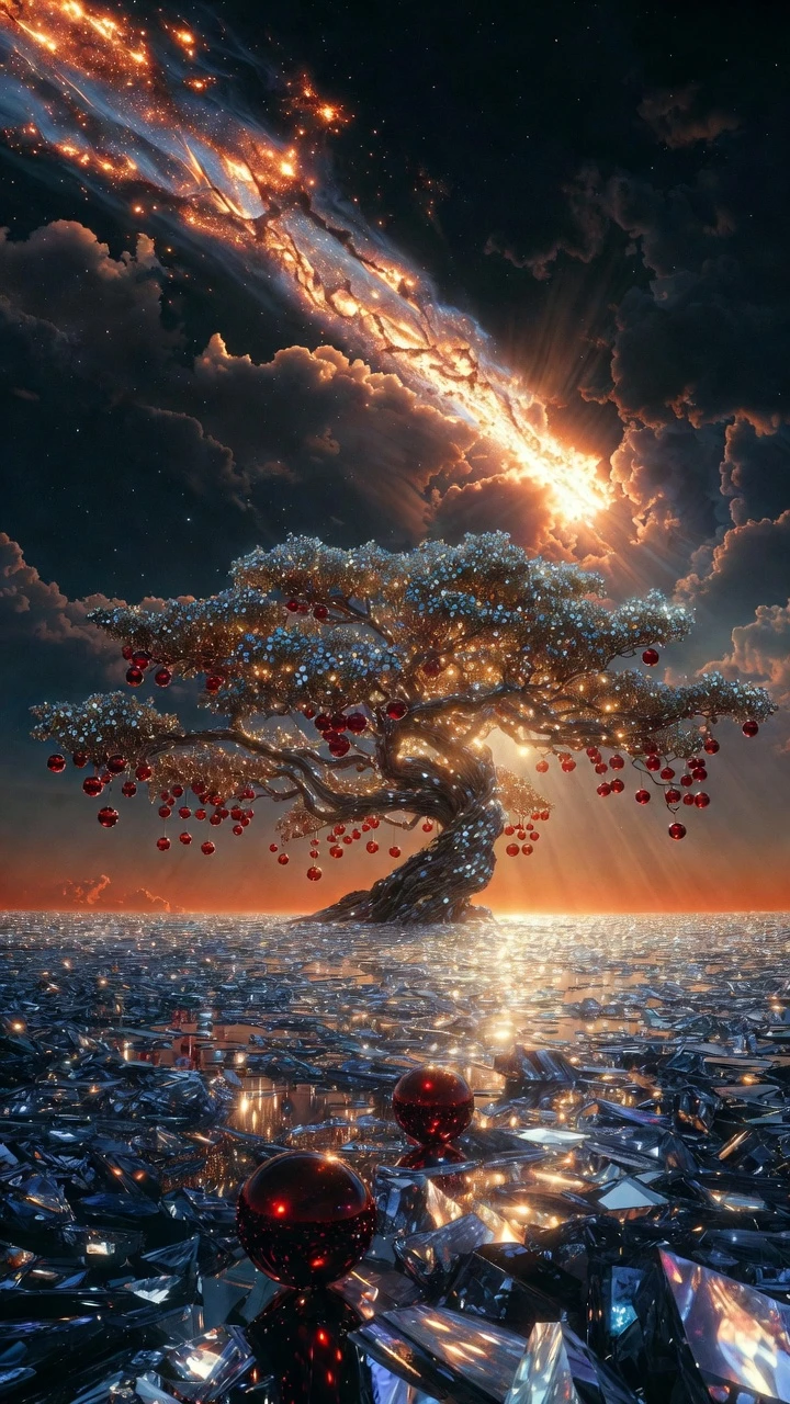 Majestuoso árbol reflejado sobre un infinito llano de cristal