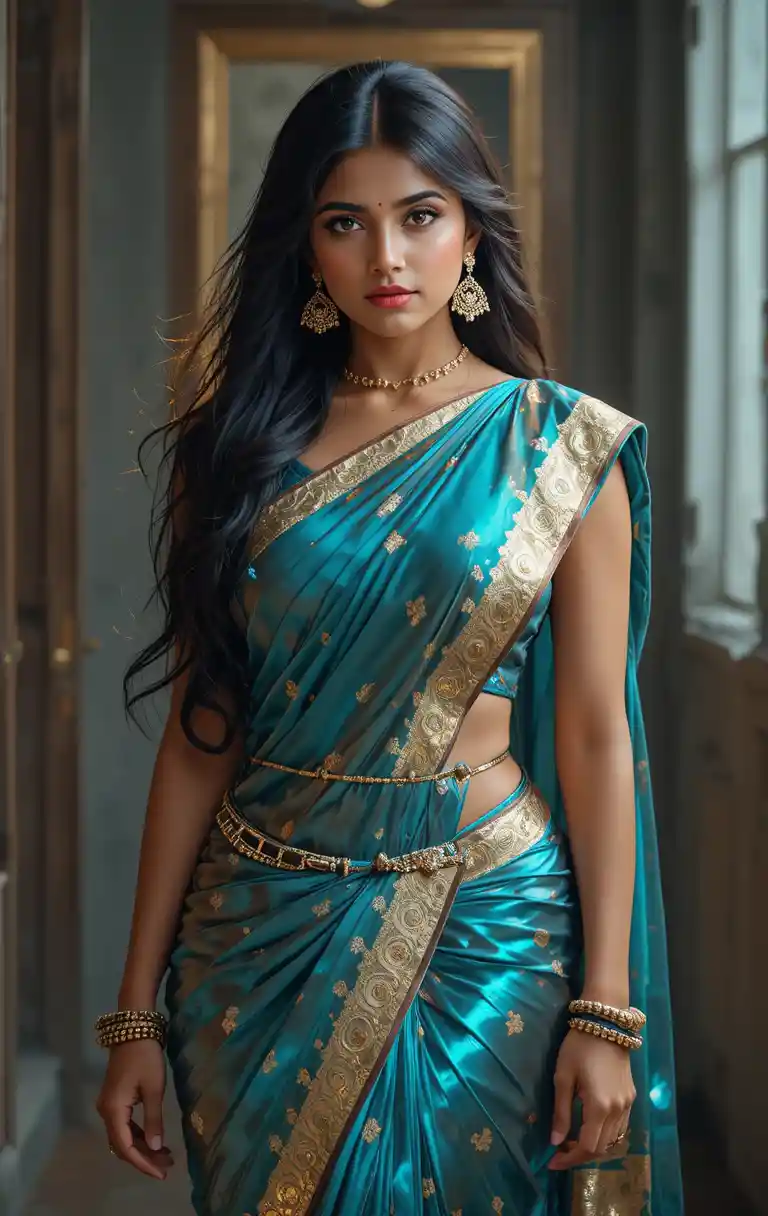 Tamil woman in modern saree with exposed midriff