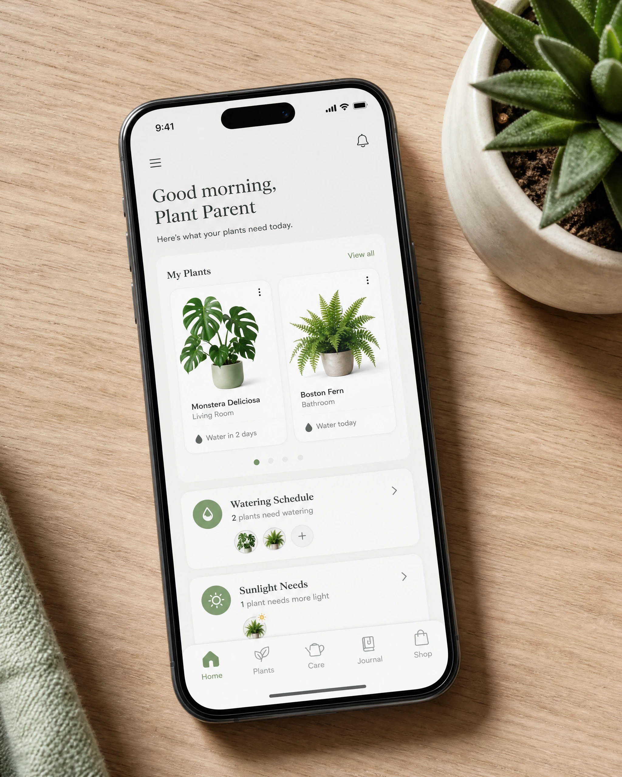 Moderne Pflanzenpflege-App-Oberfläche auf dem Smartphone-Bildschirm
