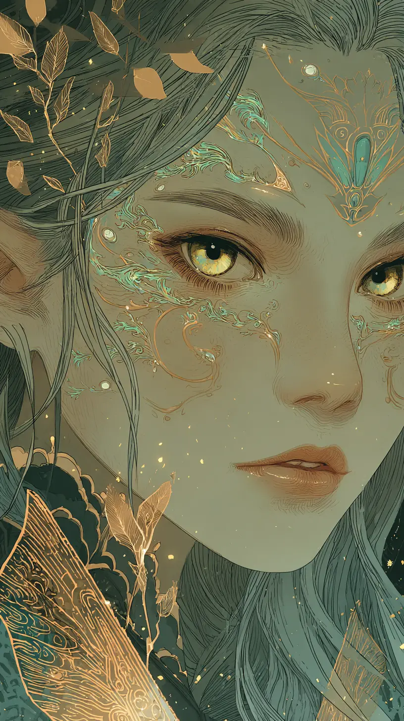 Close up baby kirin face in watercolor ink illustration