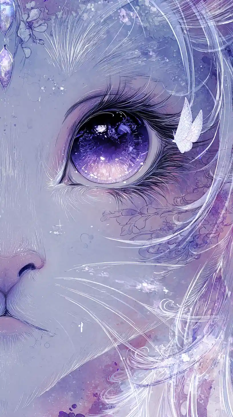 Mystical nekomata cat portrait with luminous violet eyes