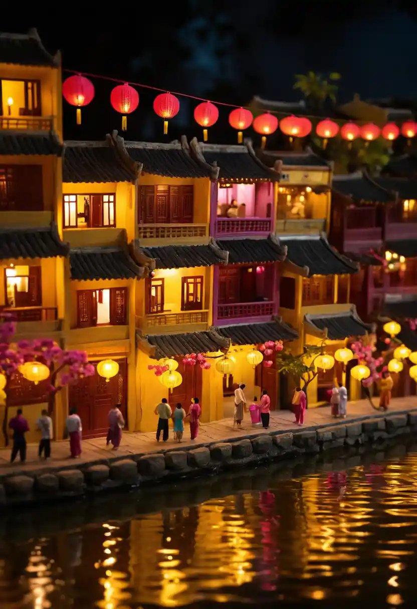 Miniatur-Laternenstraße von Hoi An in einer leuchtenden Diorama-Box