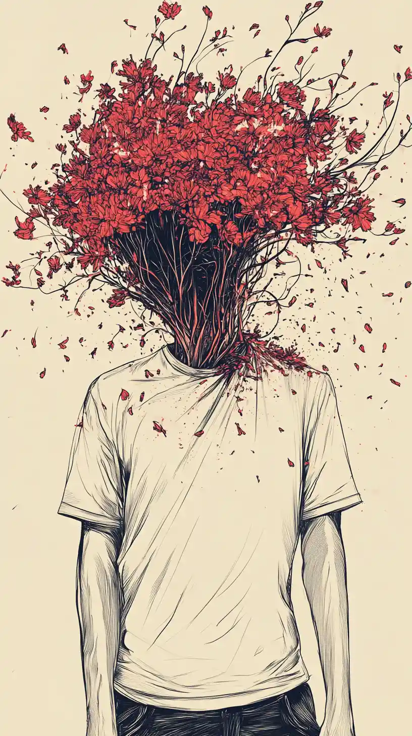 Surreal man with flowers bursting from his head illustration
