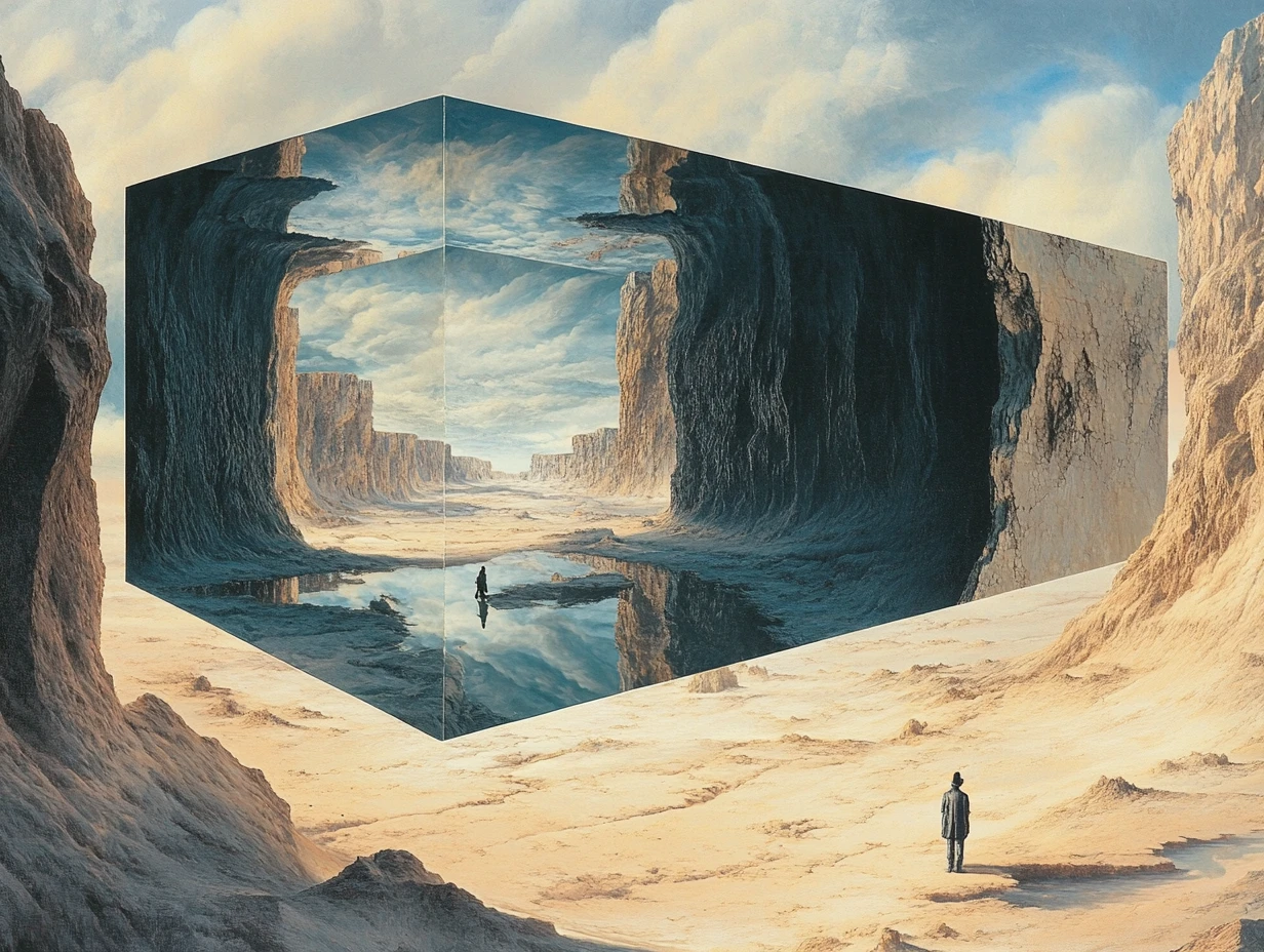 Surreal visual illusion forming multiple overlapping scenes