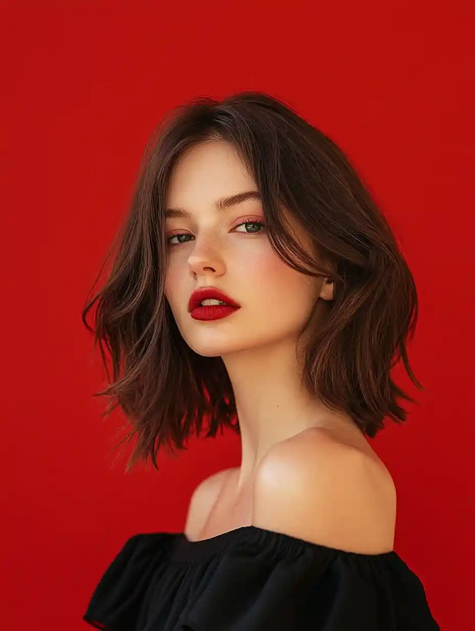 Glamorous young model portrait with stylish long haircut