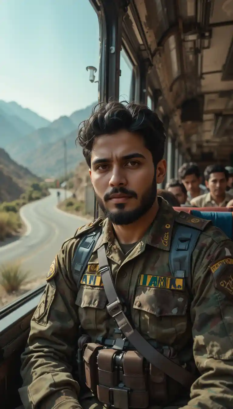 Pakistan soldier on crowded holiday bus in mountains
