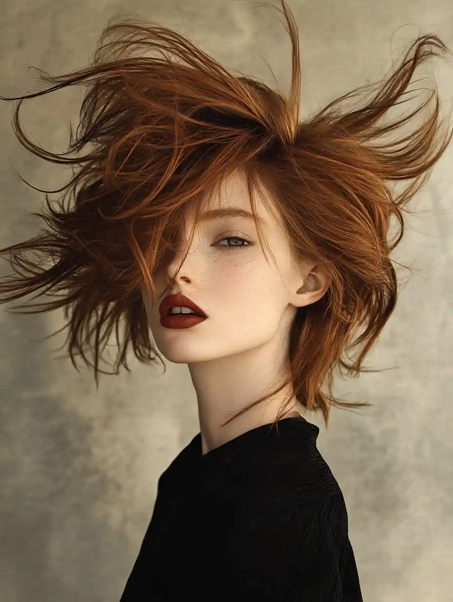 Confident young supermodel portrait with stylish long haircut