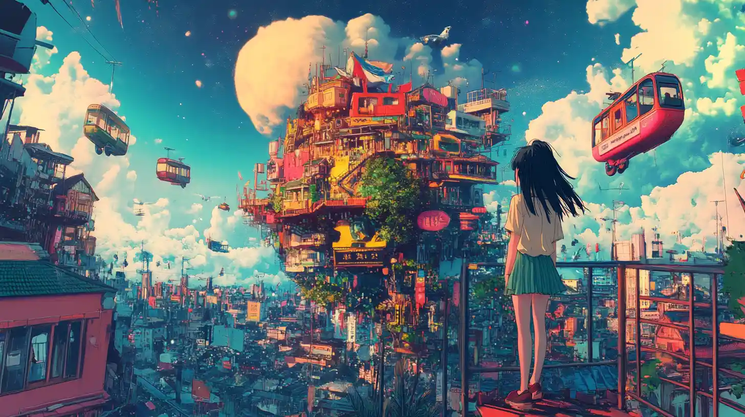 Surreal anime and k pop inspired dreamlike abstract scene