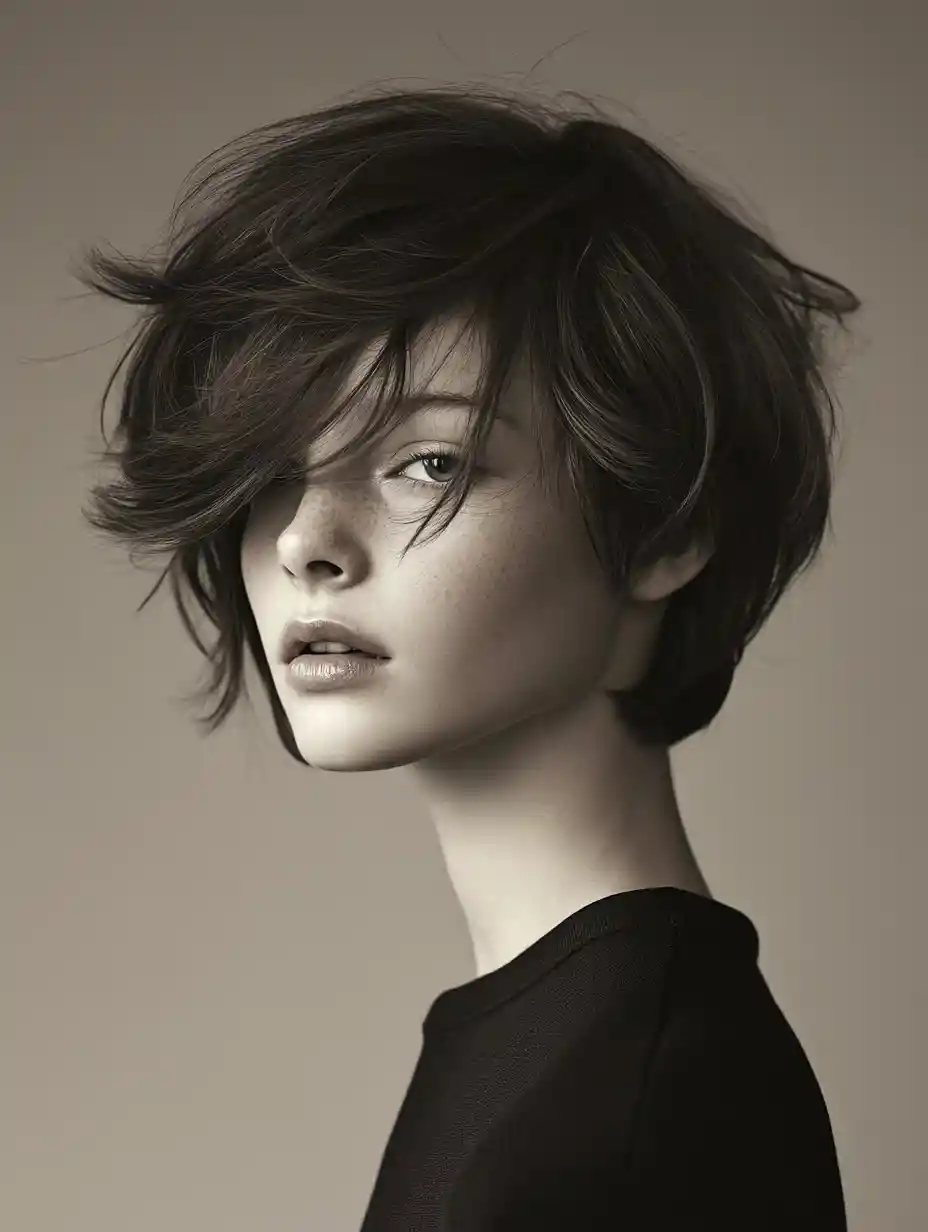 Glamorous young supermodel portrait with stylish long haircut