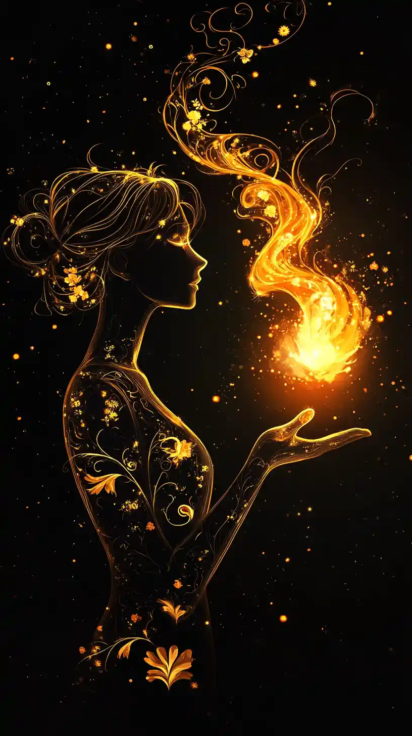Glowing silhouette figure holding a floating light flame