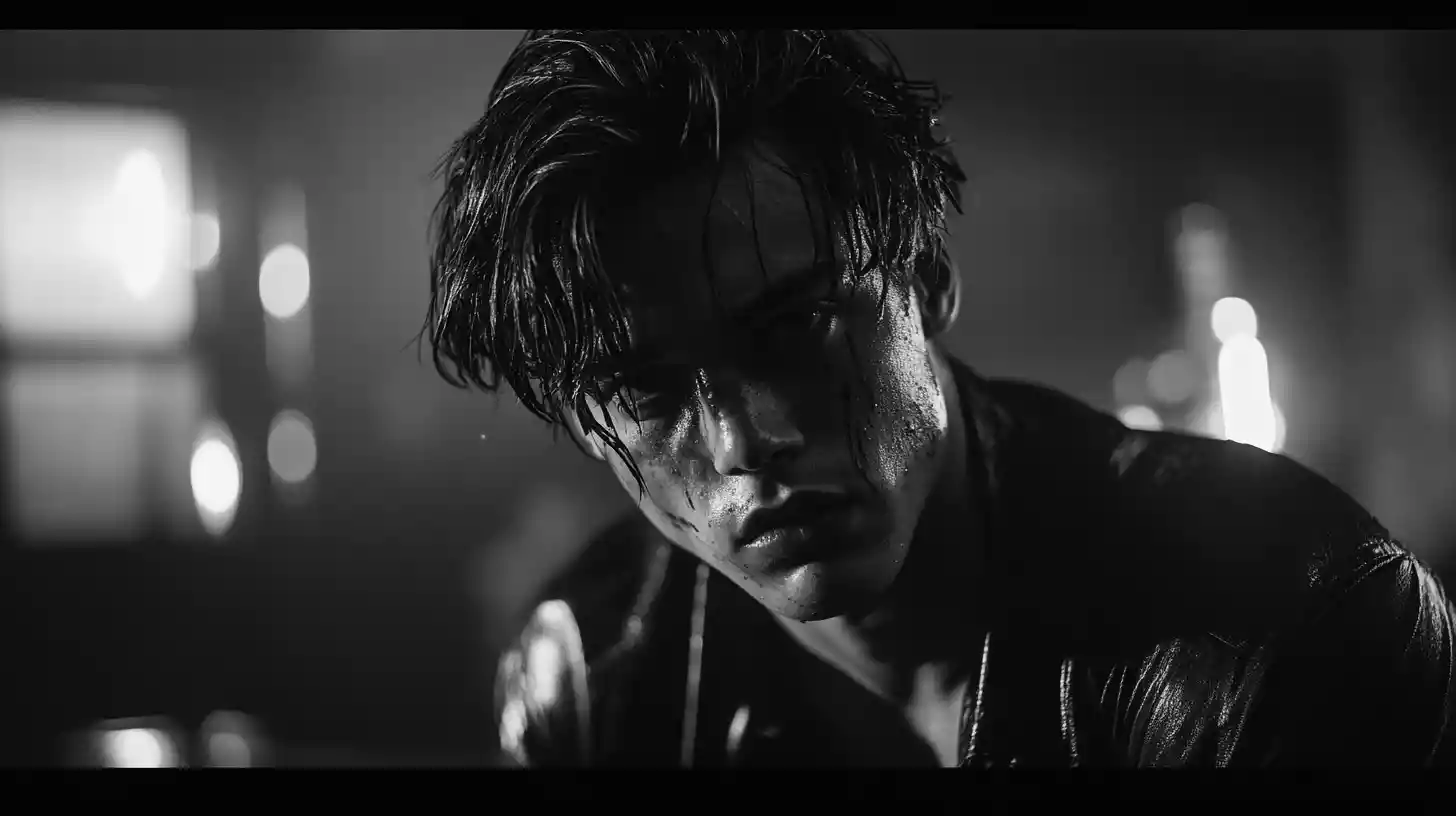 Intense dark mood portrait of a troubled character