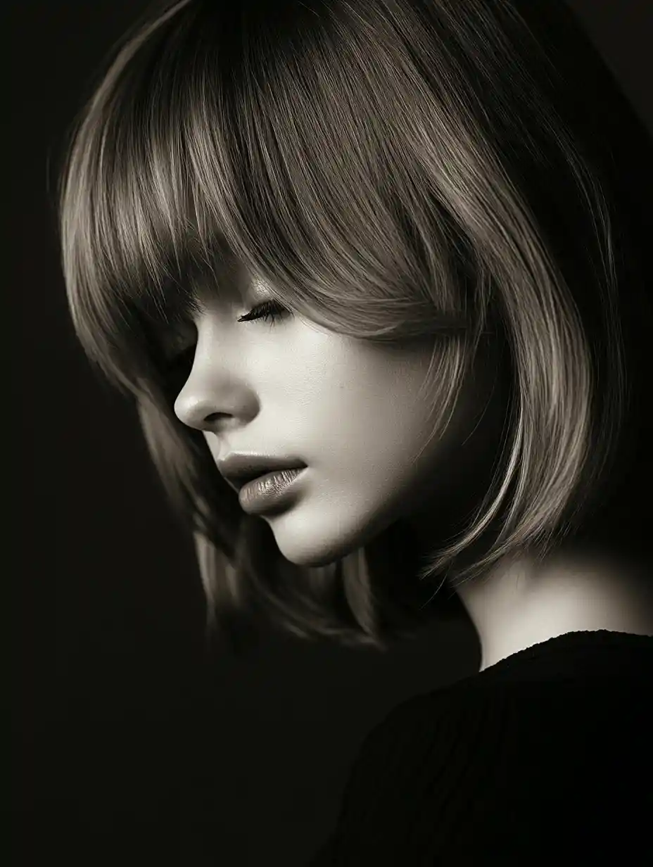 Young supermodel portrait with modern shoulder length haircut