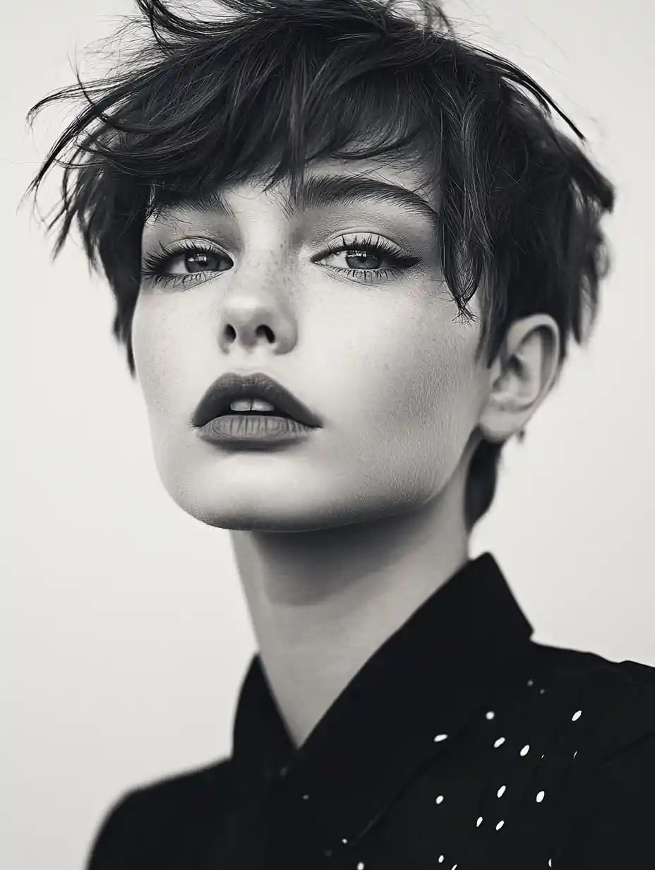 Glamorous young supermodel portrait with short stylish haircut