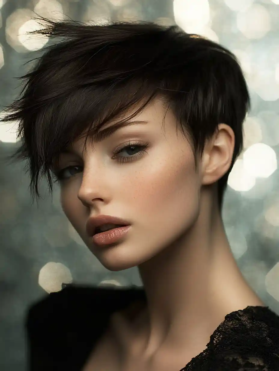 Artistic portrait of a young model with a short pixie haircut