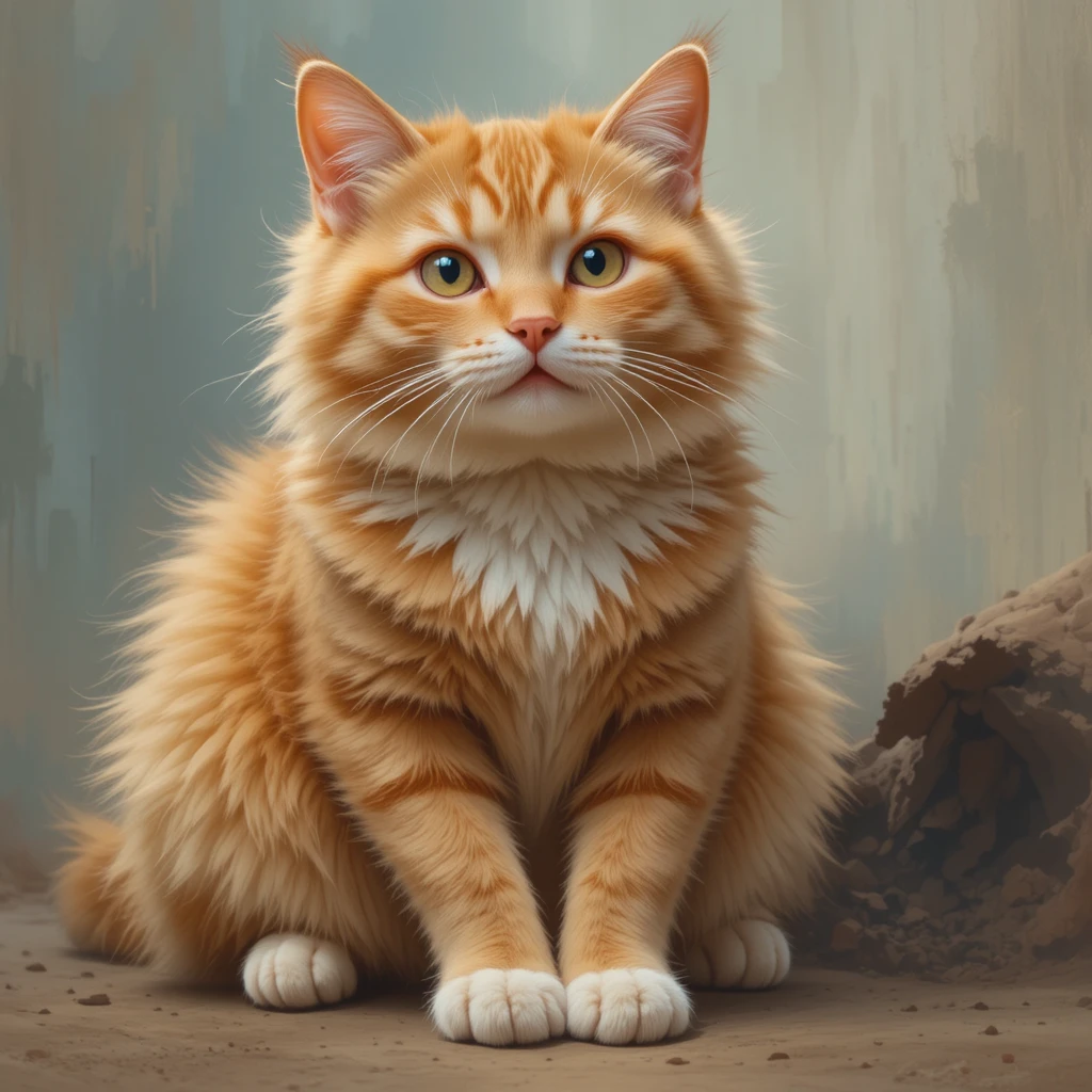 Orange chonky cat in realistic digital painting style