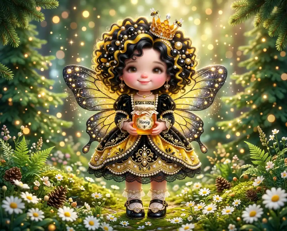 Chibi bee princess in an enchanted spring forest clearing
