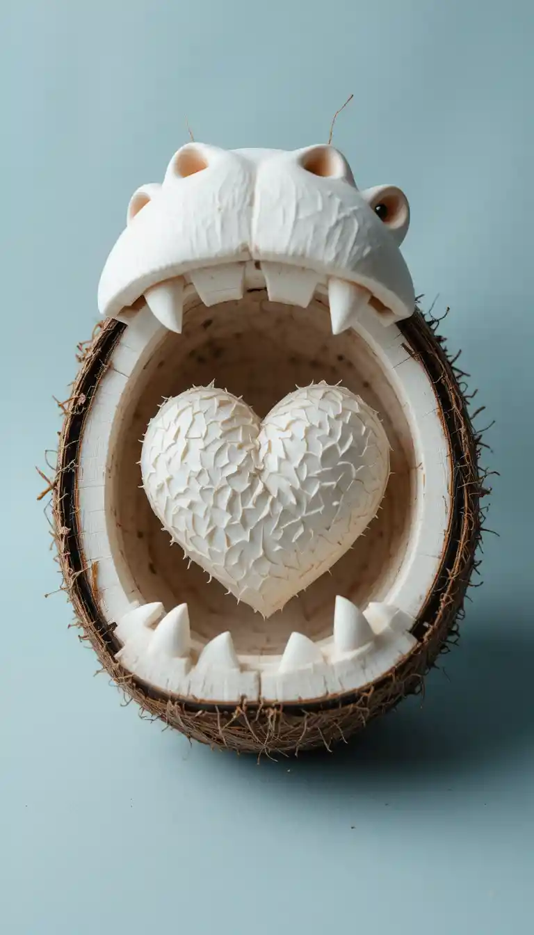 Coconut Mouth Shaped Like A Hippopotamus Holding A Heart