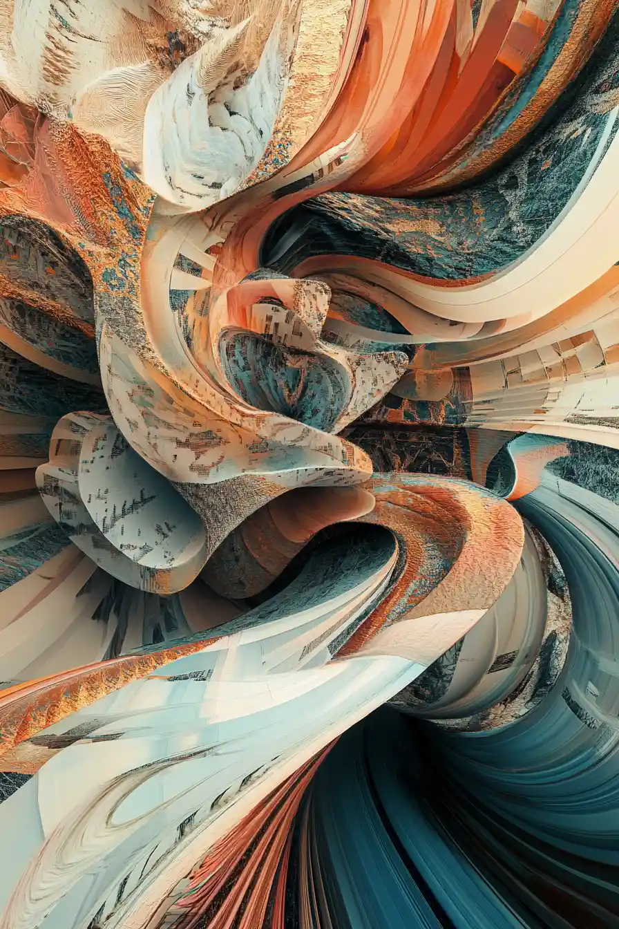 Surreal abstract forms in harmonious pastel and metallic colors