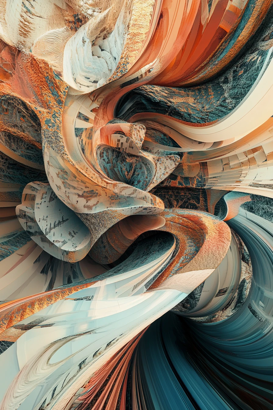 Surreal abstract forms in harmonious pastel and metallic colors