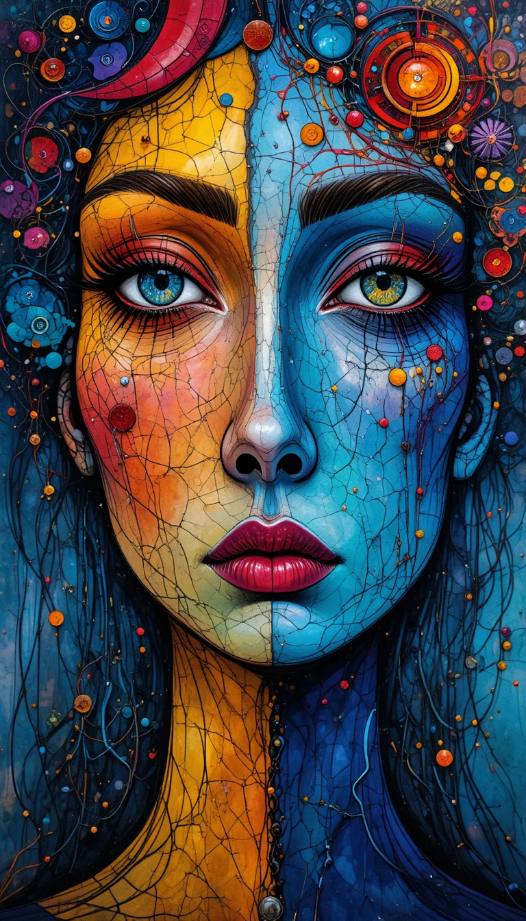 Vibrant abstract face with surreal flowing lines and color