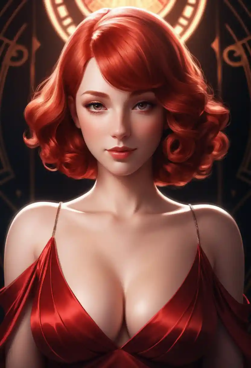 Curvy Anime Woman With Red Hair In Soft Fantasy Portrait