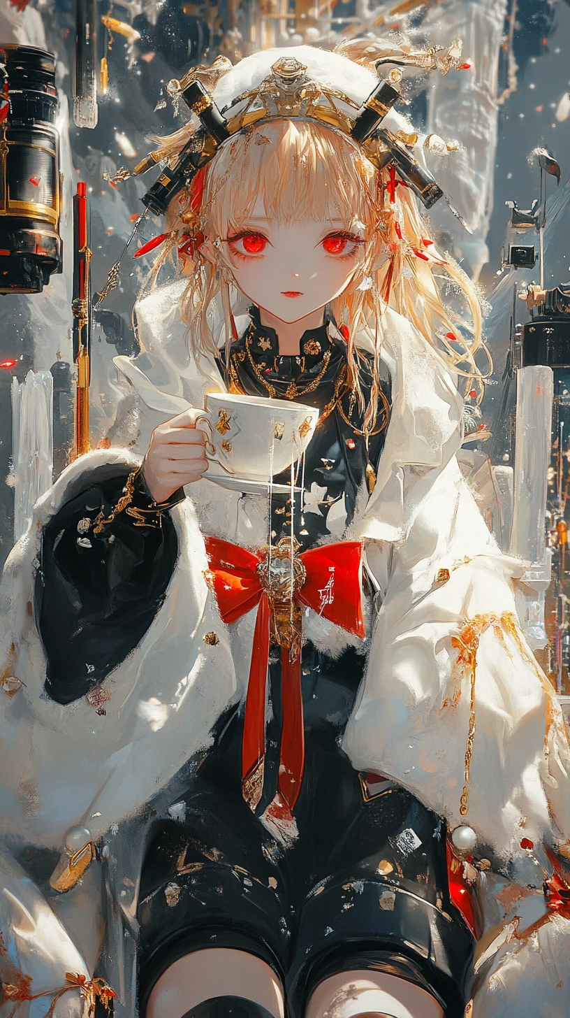 Chica de anime rubia con espada en un acantilado