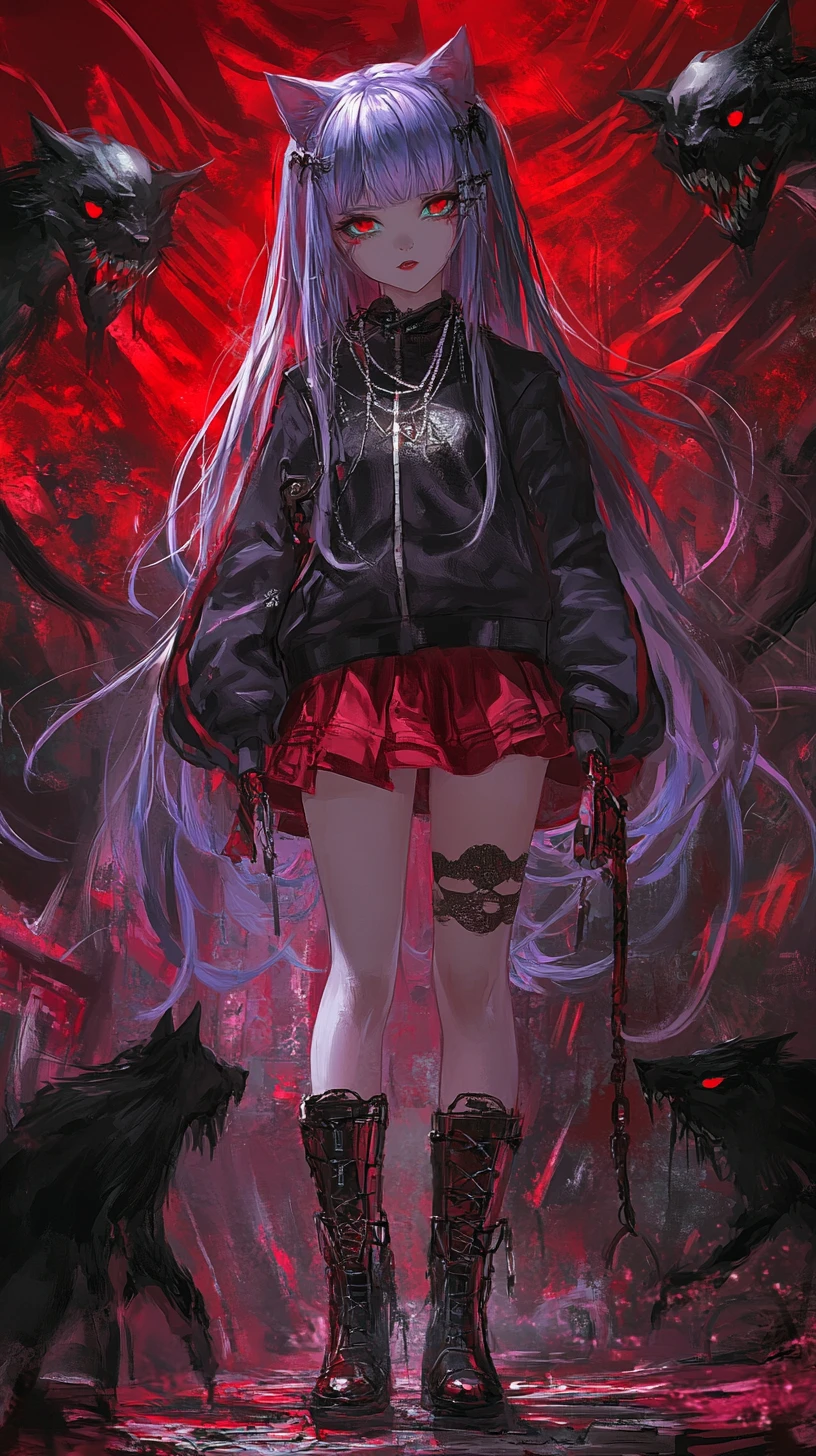 廢墟懸崖城市上的神秘長劍動漫少女