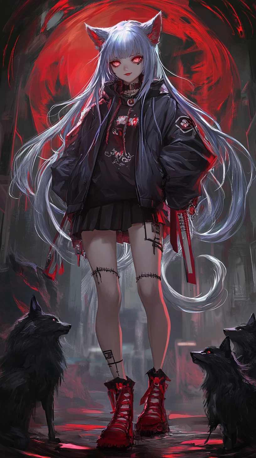 Anime girl with enchanted sword on a cliff