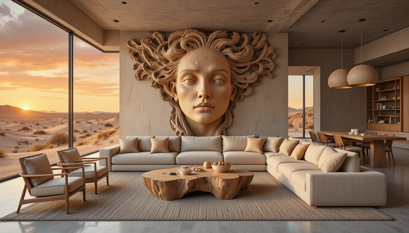 Luxurious modern living room with sculpted feature wall