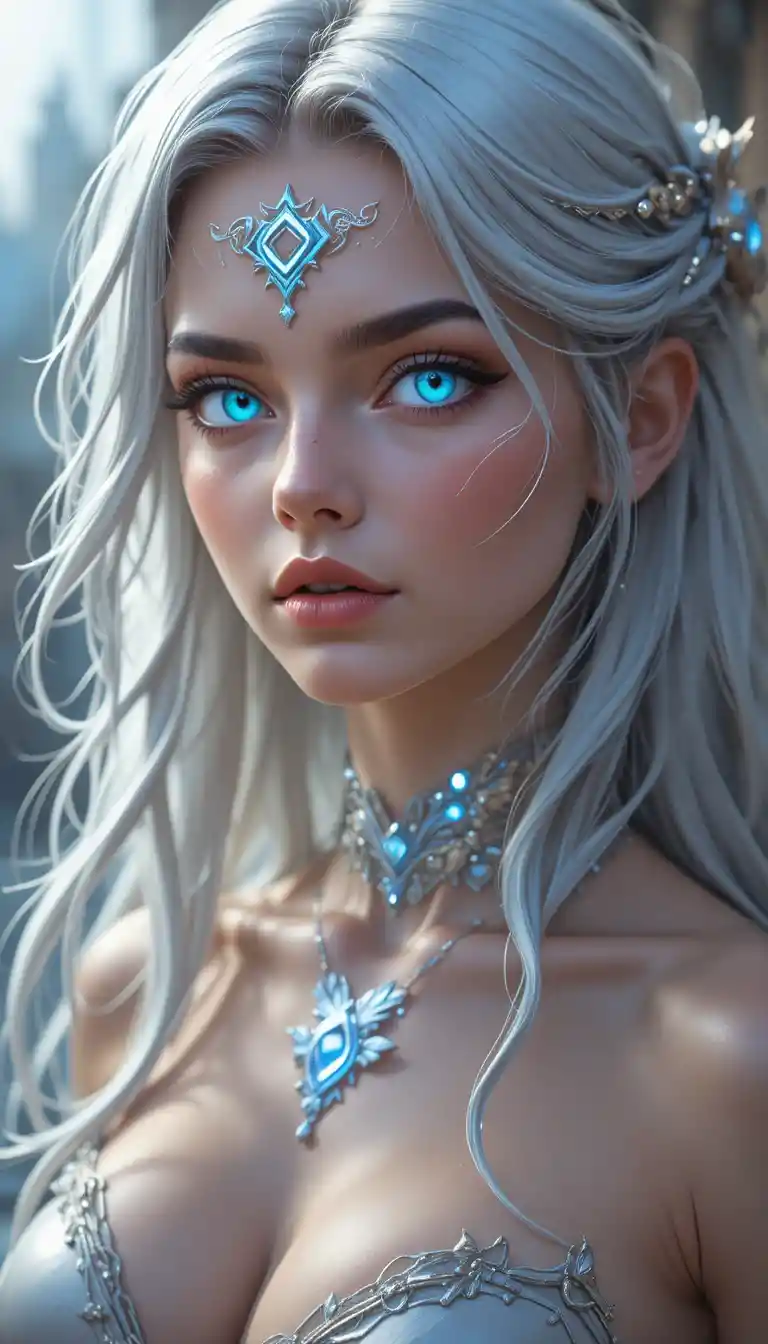 Young anime time mage girl with silver hair and runes