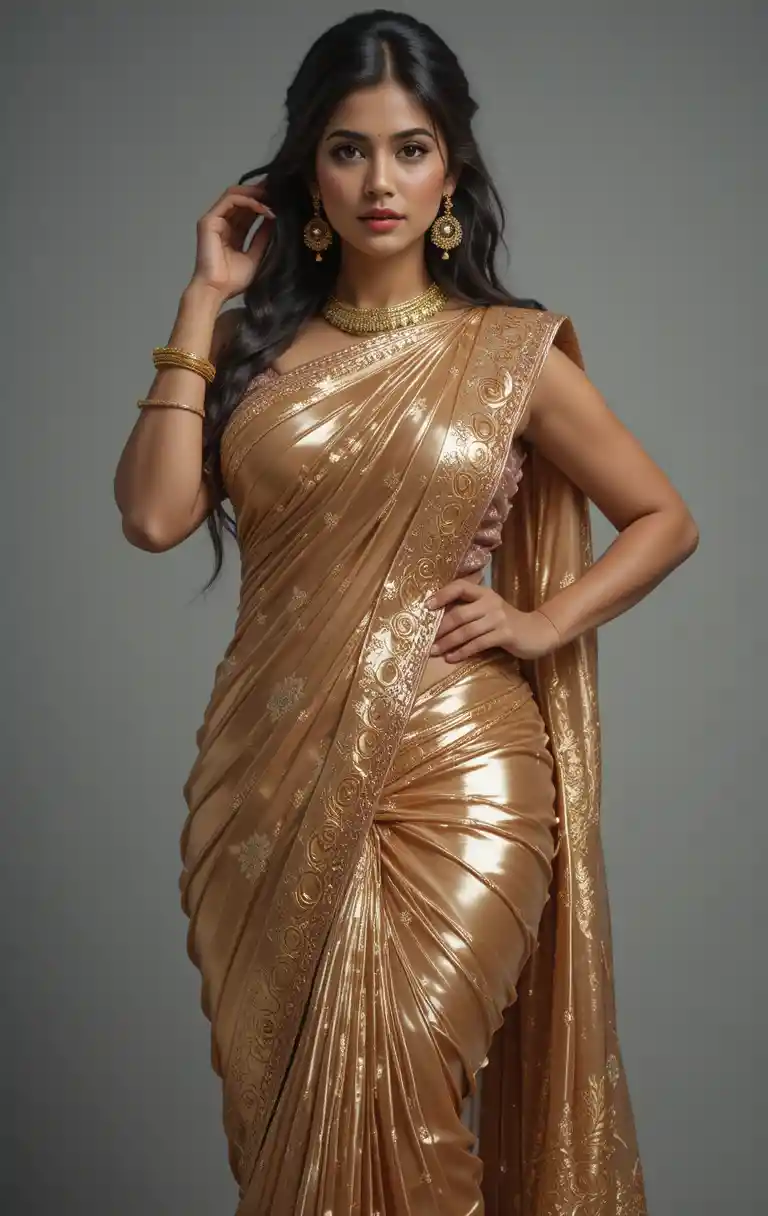 Full body woman in saree with exposed navel pose