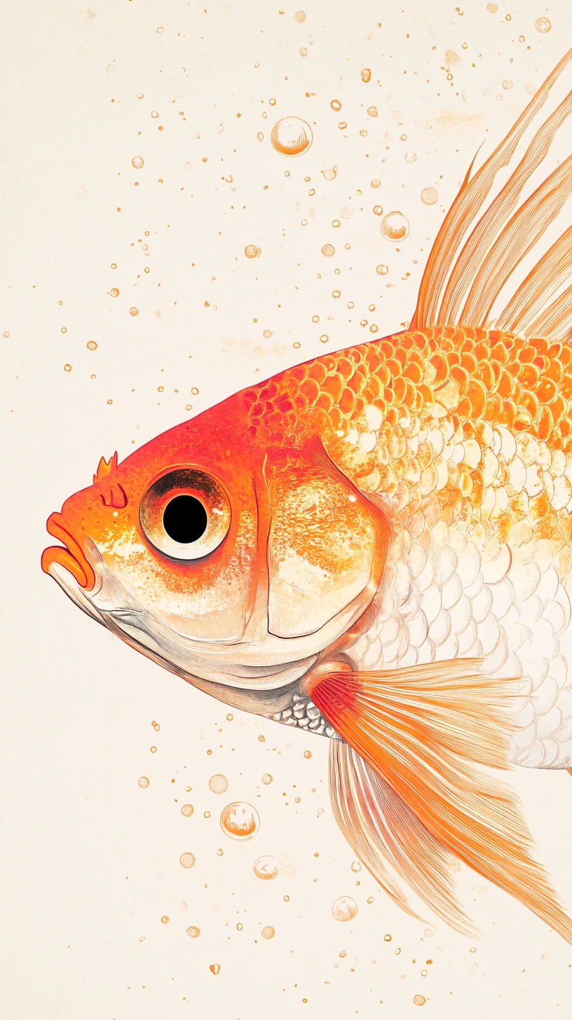 Pop art glasslike goldfish with halftone shading and glow