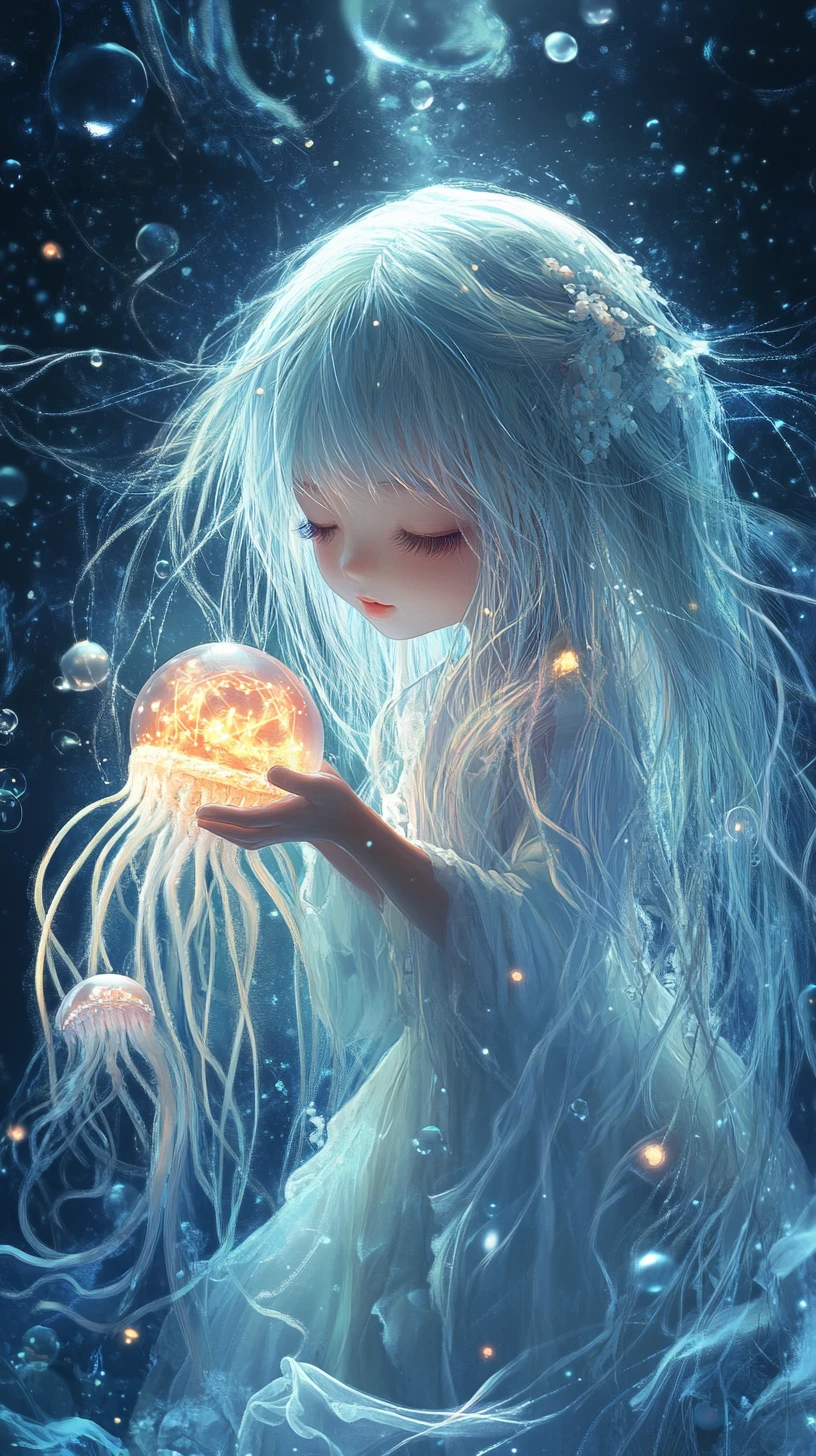 Chibi demon girl holding a radiant dreamlike orb